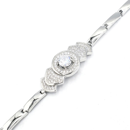 BR-217 Brazalete/Pulsera Plata Zirconia Blanca 7"
