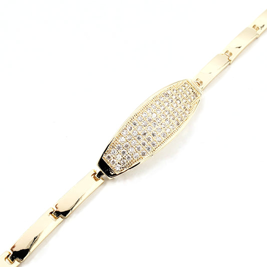 BR-219 Brazalete/Pulsera Color Oro Zirconia Blanca 7"