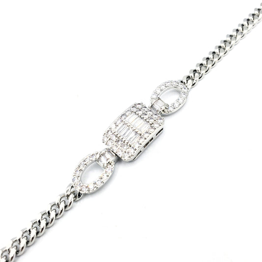 BR-223 Brazalete/Pulsera Plata Zirconia Blanca 7"