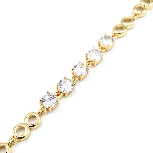 BR-225 Brazalete/Pulsera Color Oro Zirconia Blanca 7"