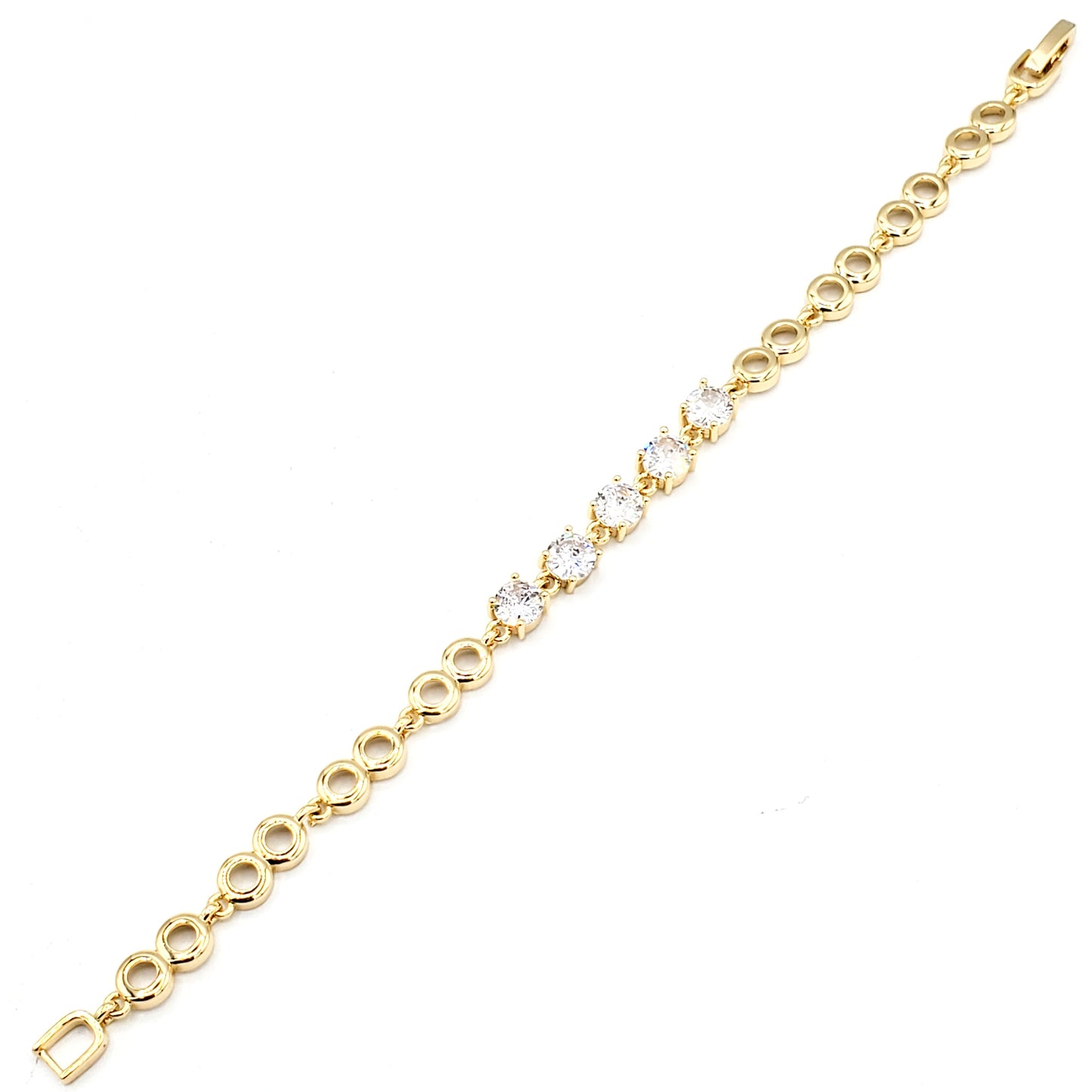 BR-225 Bracelet/Pulsera Gold color Zirconia Blanca 7"