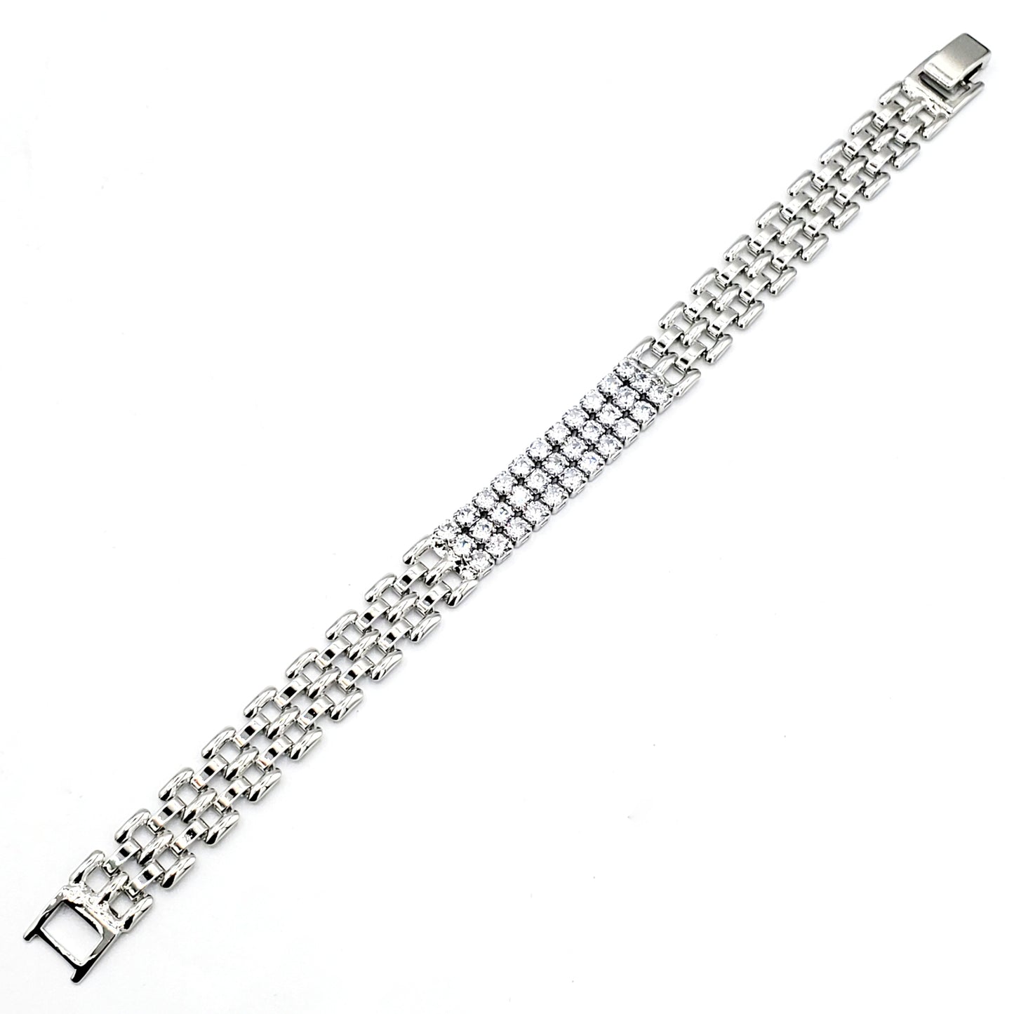 BR-224 Brazalete/Pulsera Plata con Zirconia Blanca 7"