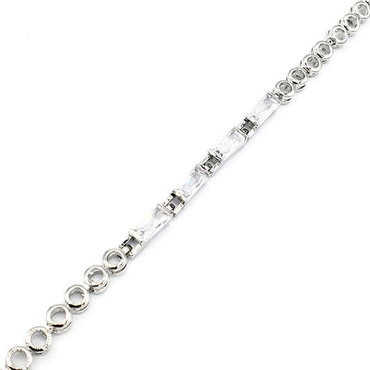 BR-233 Brazalete/Pulsera Plata Zirconia Blanca 7"