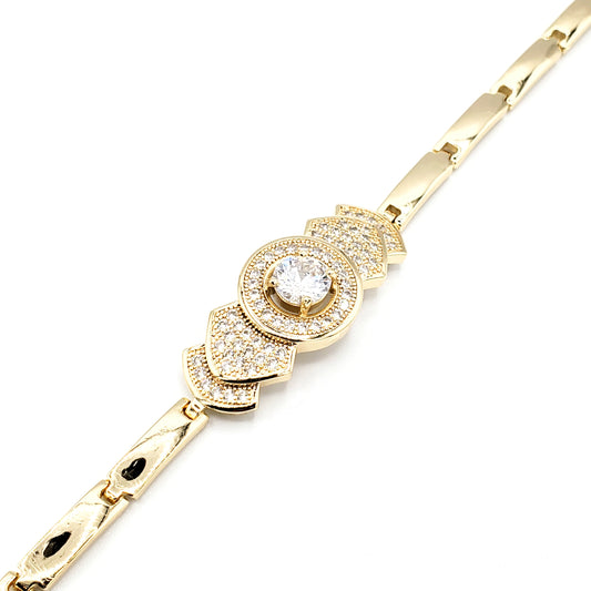 BR-232 Brazalete/Pulsera Color Oro Zirconia Blanca 7"