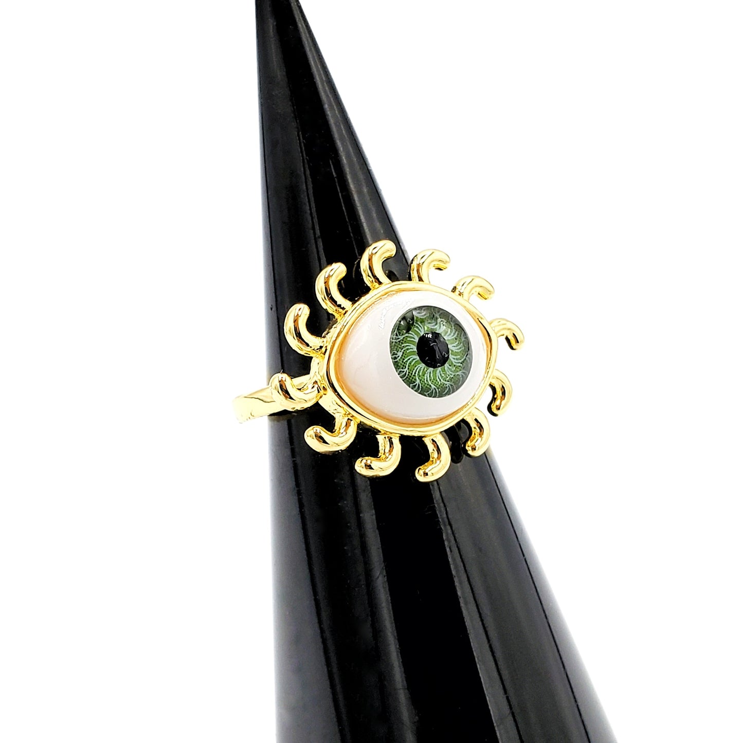 WR-250 Anillo de Mujer/Anillo de Mujer Ojo Turco Verde Ajustable 1cm x 2cm