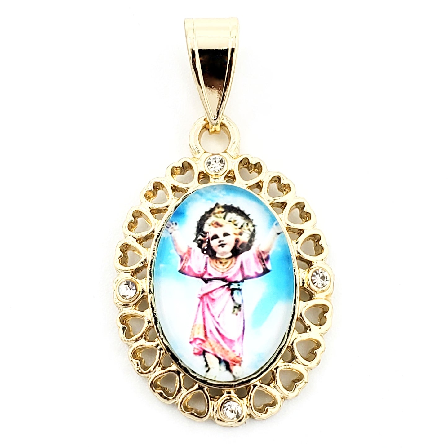 PN-0215 Dije Niño Dios Corazón Zirconia Blanca 1.25"