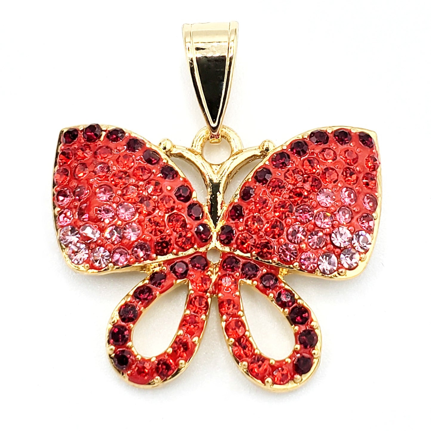 PN-0227 Dije Mariposa Zirconia Roja 1.25" Incluye Cadena Mixta 18"-20"