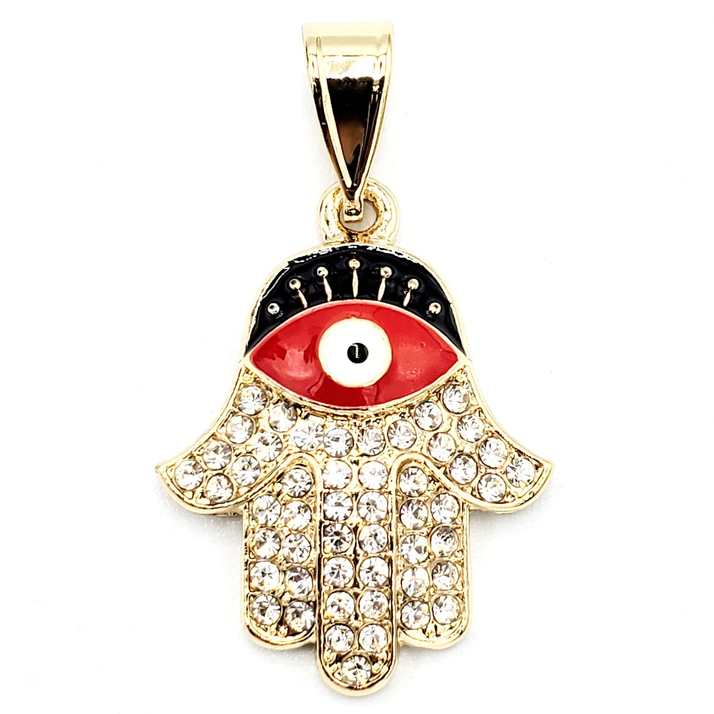 PN-0228 Dije Mano de Fatima Ojo Turco Zirconia Blanca 1" Incluye Cadena Mixta 18"-20"