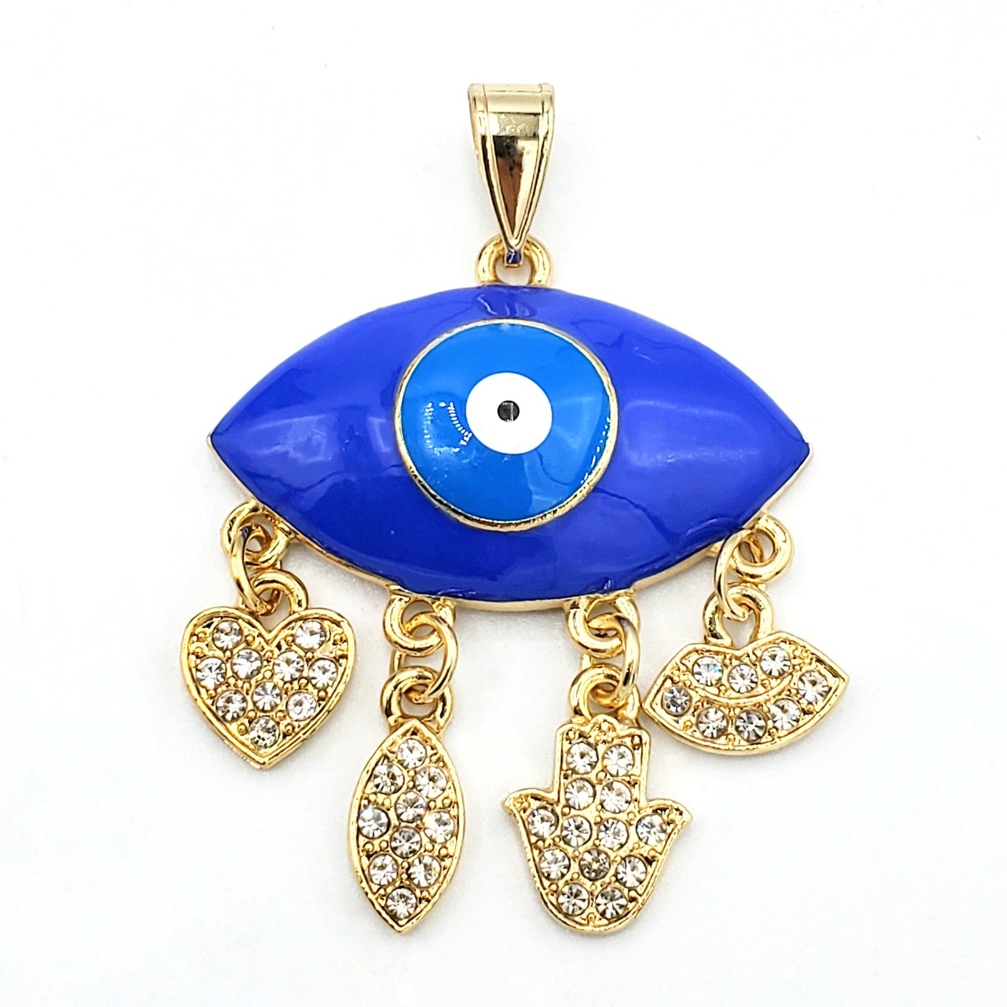 PN-0232 Dije Ojo Turco Azul Zirconia Blanca 2" Incluye Cadena Mixta 18"-20"