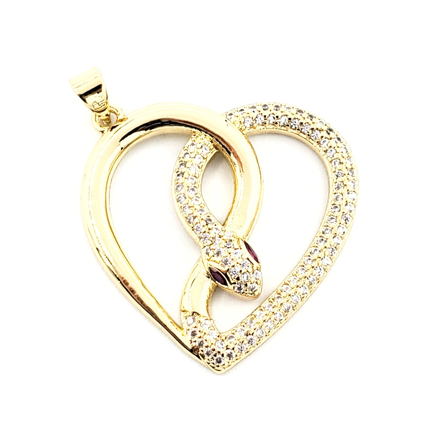 PN-0257 Dije Corazón Serpiente Zirconia Roja y Blanca 1" Incluye Cadena Mixta 18"-20"