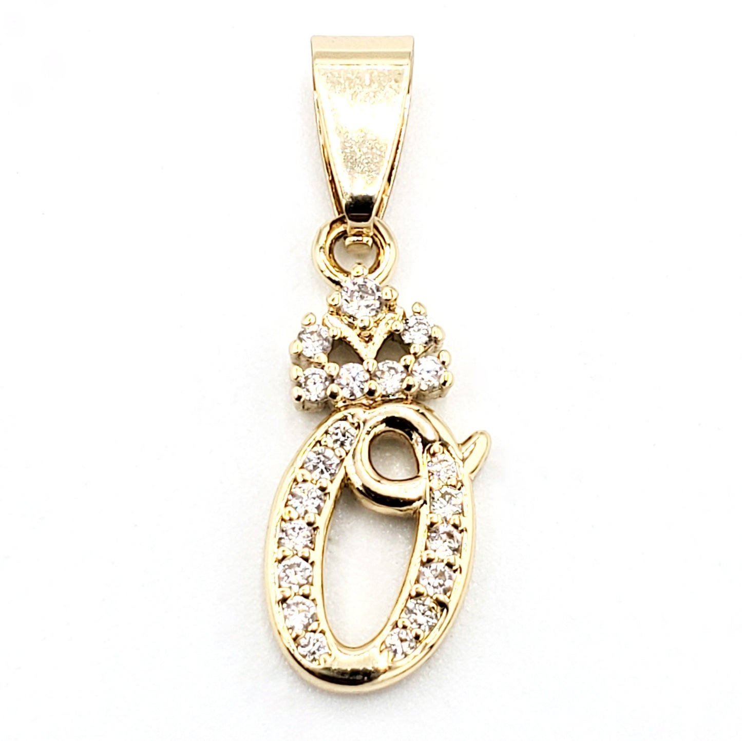 PN-0281 Colgante Letra O Zirconia Blanca 1.25" Incluye Cadena Mixta 18"-20"