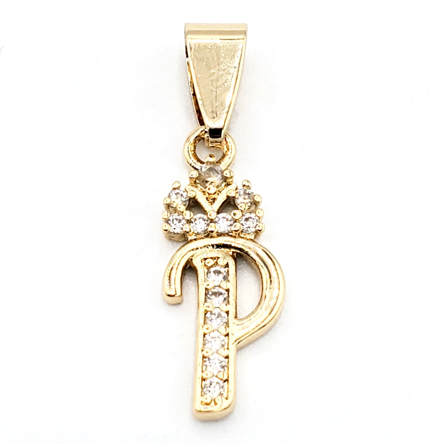 PN-0282 Colgante Letra P Zirconia Blanca 1.25" Incluye Cadena Mixta 18"-20"