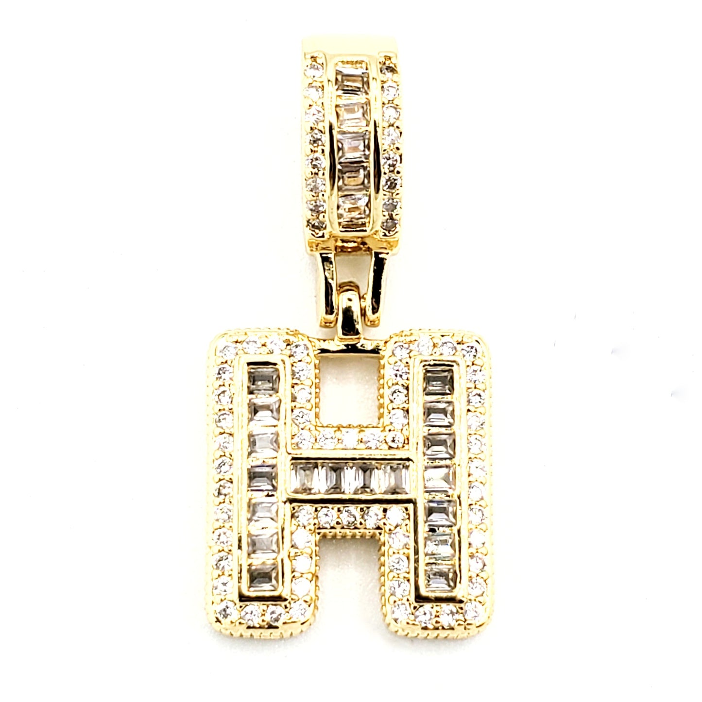 PN-0299 Colgante Letra H Zirconia Blanca 1.35" Incluye Cadena Mixta 18"-20"