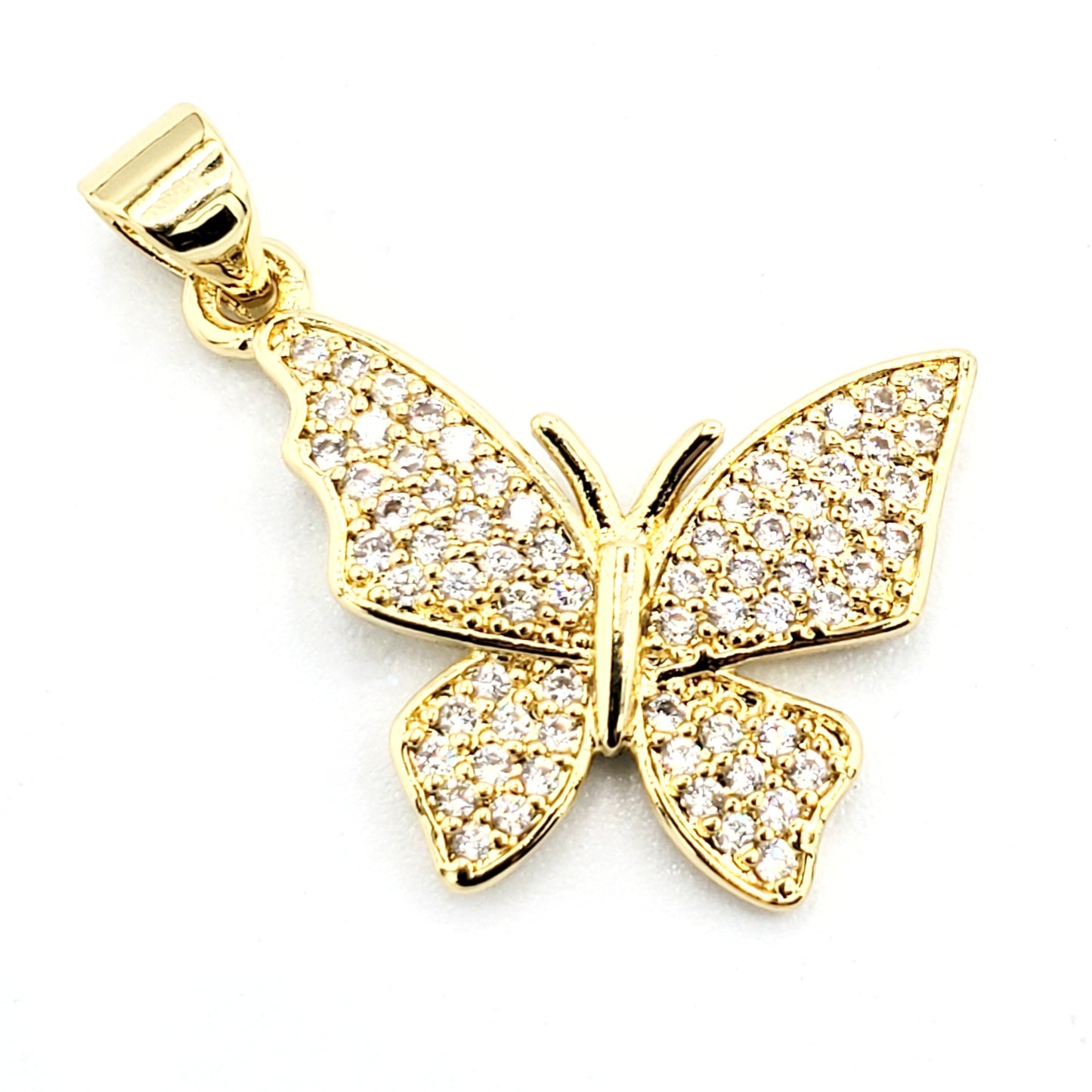PN-0338 Dije Mariposa Zirconia Blanca 0.50" Incluye Cadena Mixta 18"-20"