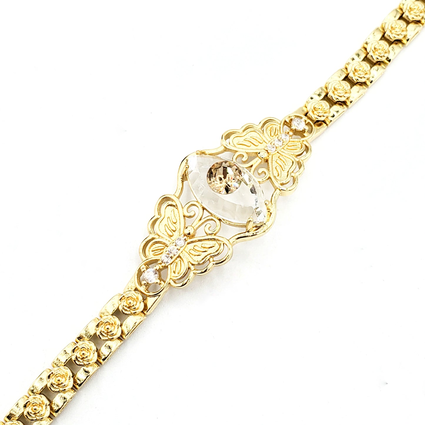 BR-279 Brazalete/Pulsera Ojo Turco Blanco y Mariposa 9"
