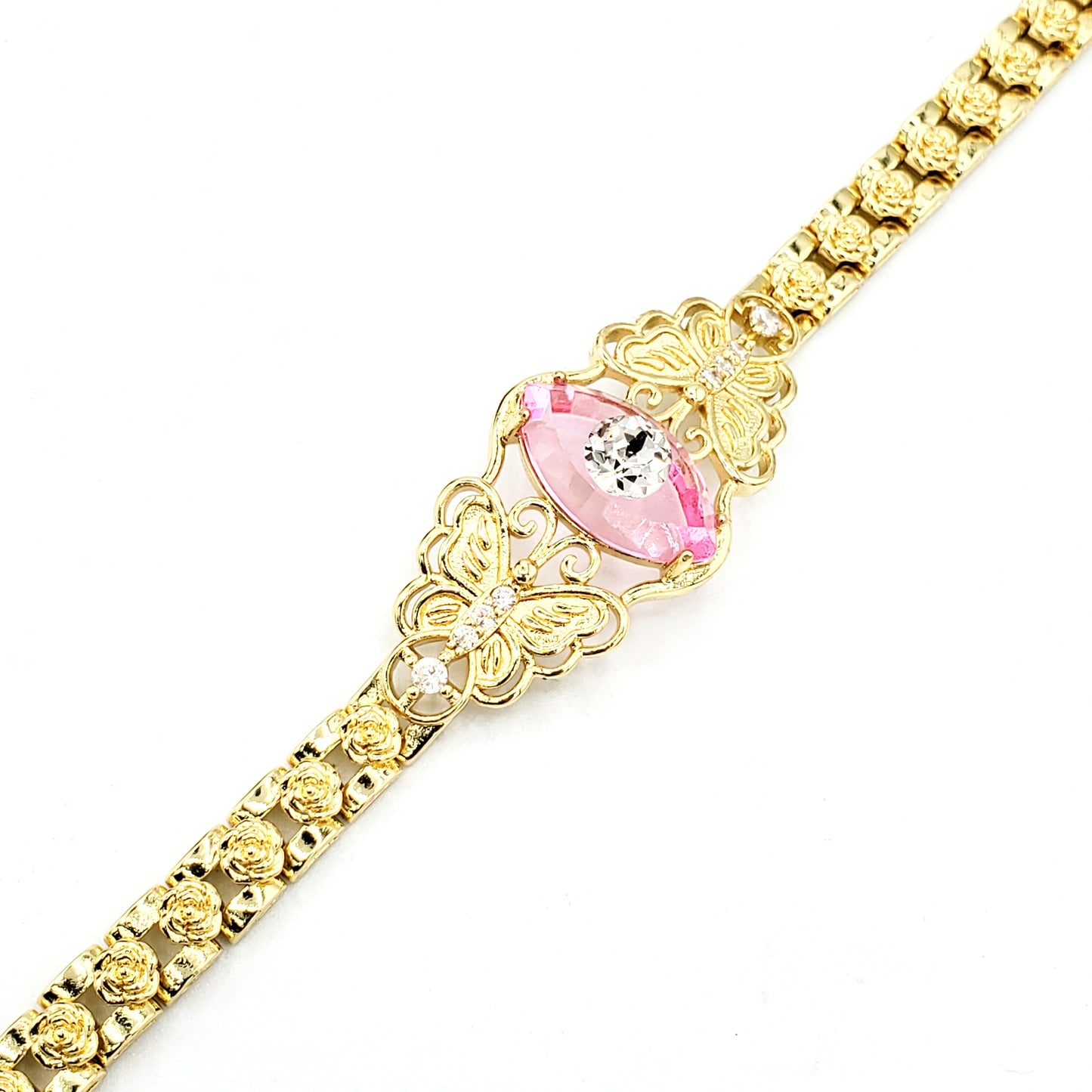 BR-281 Brazalete/Pulsera Ojo Turco Rosa y Mariposa 9"