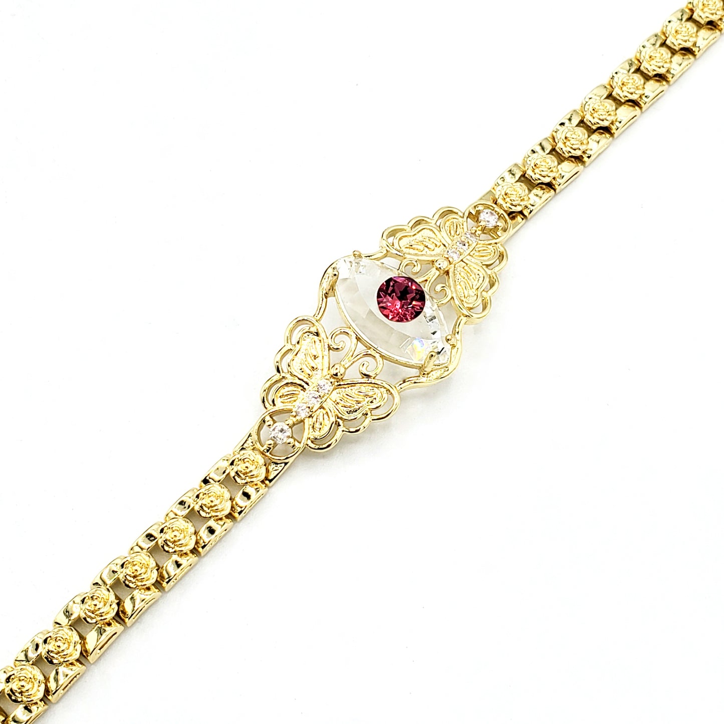 BR-283 Brazalete/Pulsera Ojo Turco Blanca y Mariposa 9"