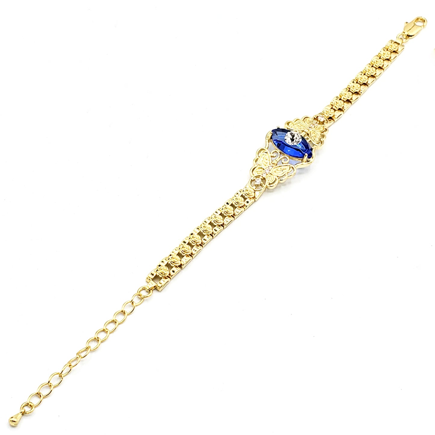 BR-282 Brazalete/Pulsera Ojo Turco Azul y Blanca con Mariposa 9"