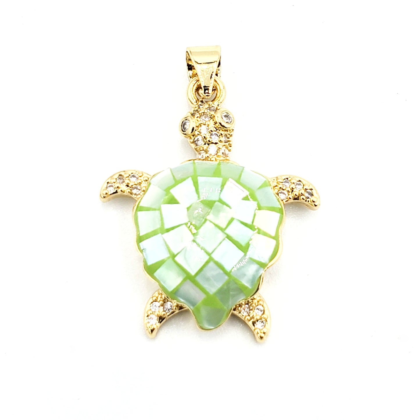 PN-0369 Pendant Tortuga Verde Zirconia Blanca 1"