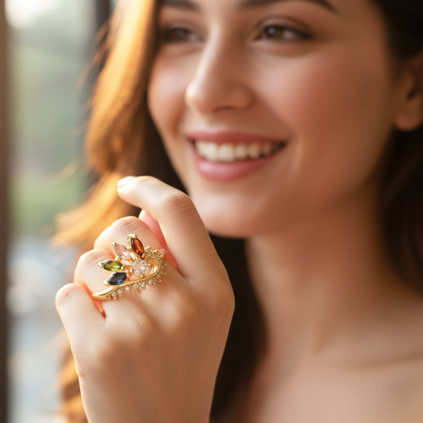 WR-286 Anillo de Mujer/Anillo de Mujer Zirconia Multicolor y Blanca 1.50"