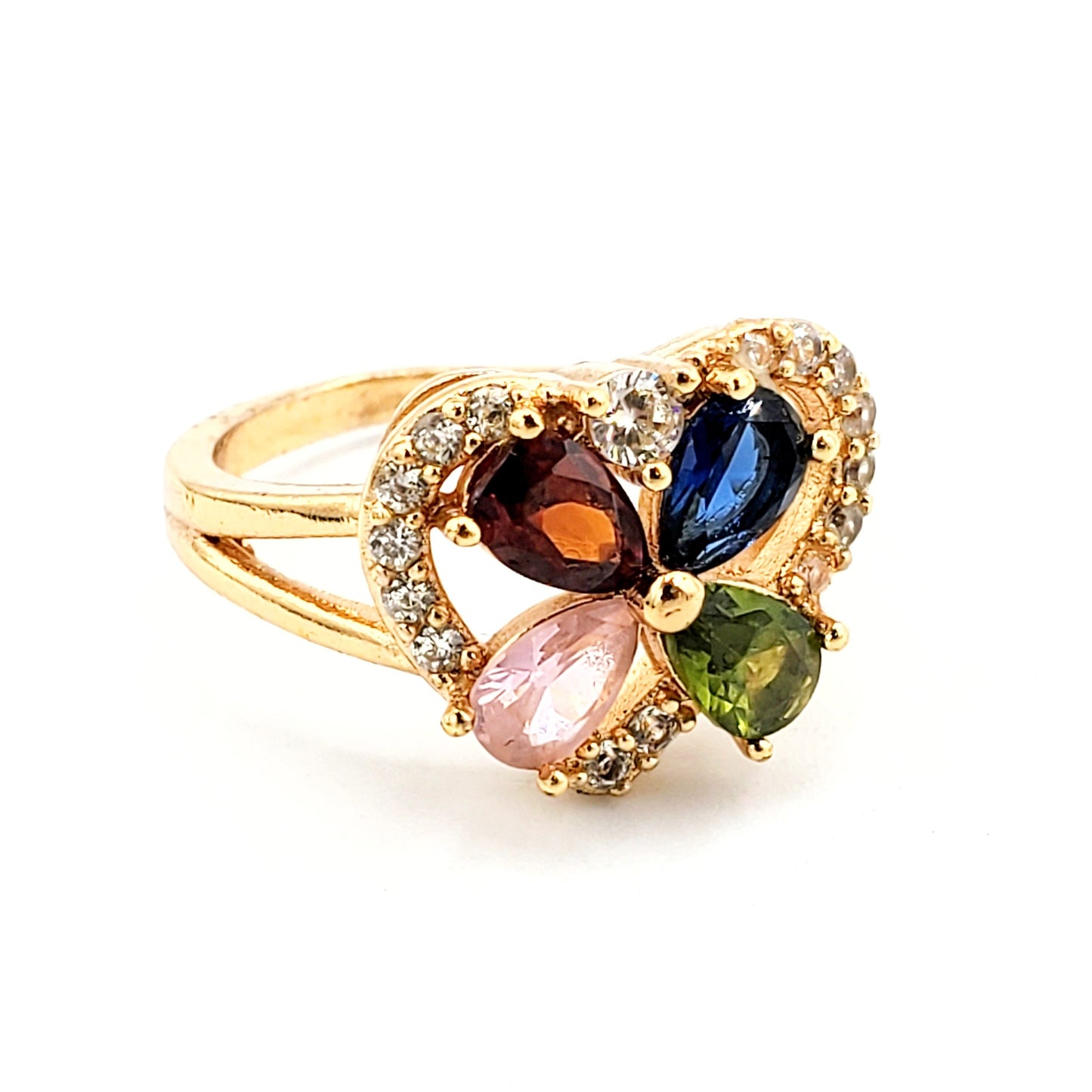 WR-287 Women's Ring/Anillo de Mujer Corazón Flor Zirconia Multicolor y Blanca 0.50"