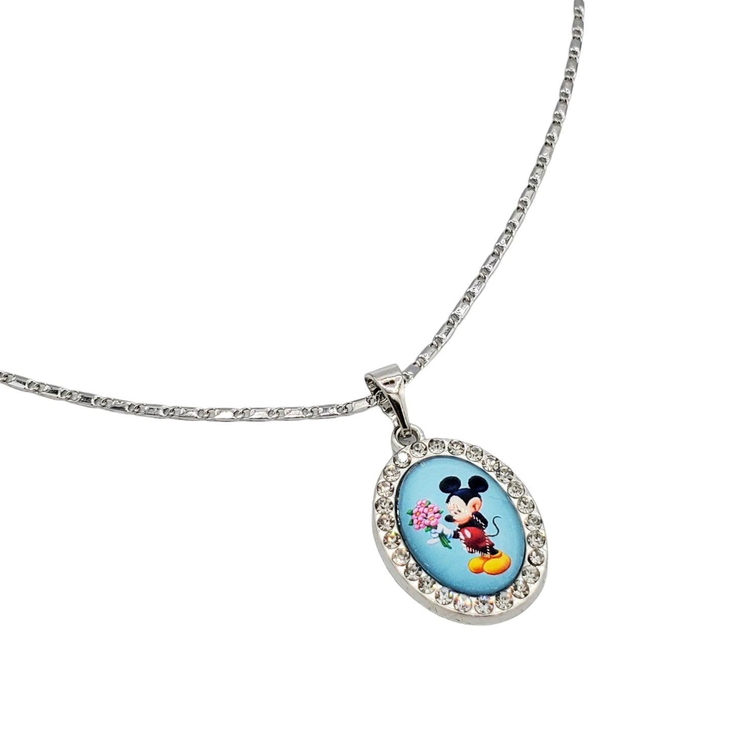 PN-0378 Mickey Mouse Plateado 1.25" Zirconia Blanca