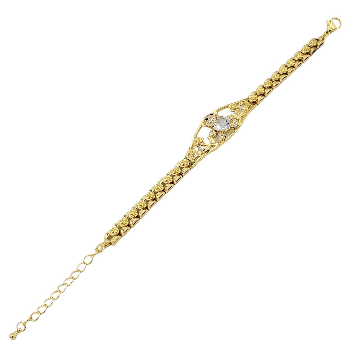 BR-286 Brazalete/Pulsera Oso Corazón Zirconia Blanca 9"