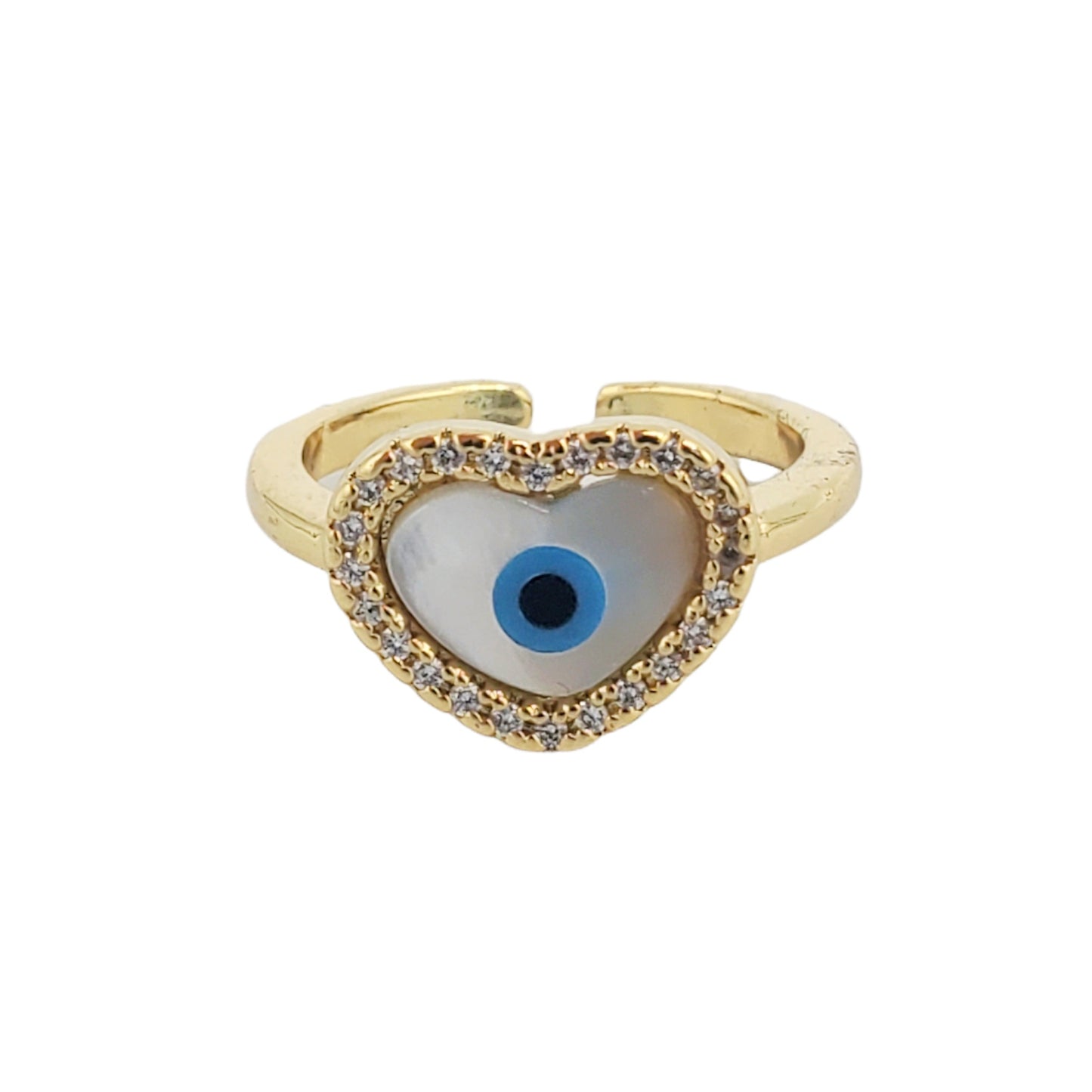 WR-330 Women's Ring/Anillo de Mujer Ajustable Ojo Turco Corazón Zirconia Blanca 0.50"