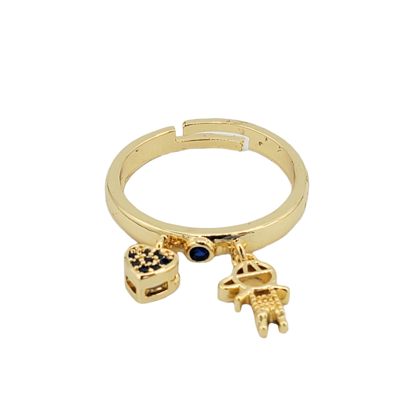 WR-336 Women's Ring/Anillo de Mujer Ajustable Niño y Corazón Zirconia Azul 1cm