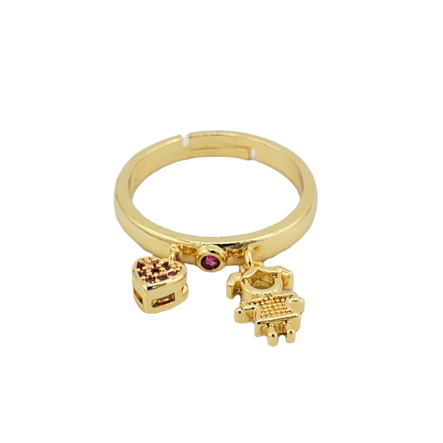 WR-337 Anillo Mujer/Anillo de Mujer Ajustable Niña y Corazón Zirconia Rosa 1cm
