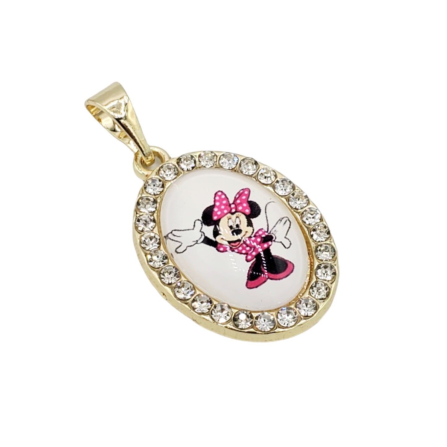 PN-0380 Dije Minnie Mouse Zirconia Blanca 1.25" Incluye Cadena Mixta 18"-20"
