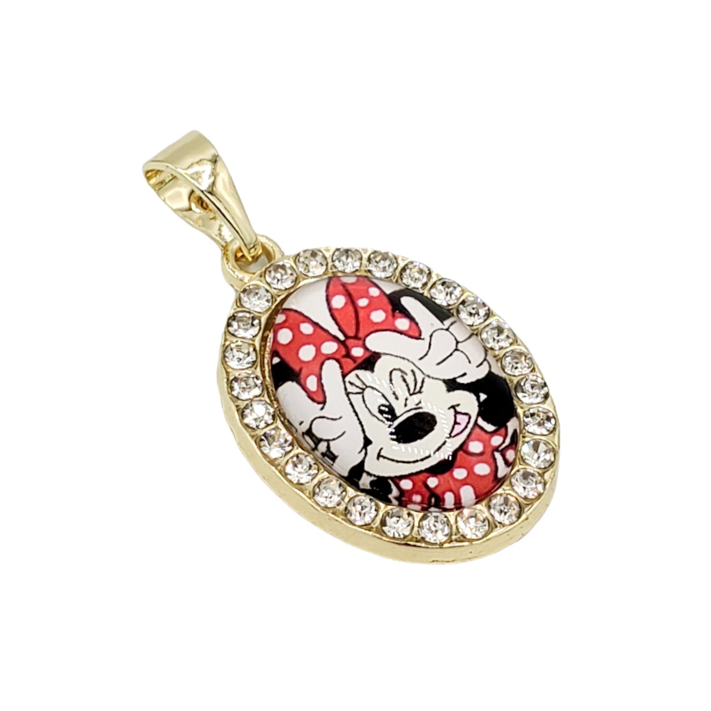 PN-0401 Dije Minnie Mouse Zirconia Blanca 1.25" Incluye Cadena Mixta 18"-20"