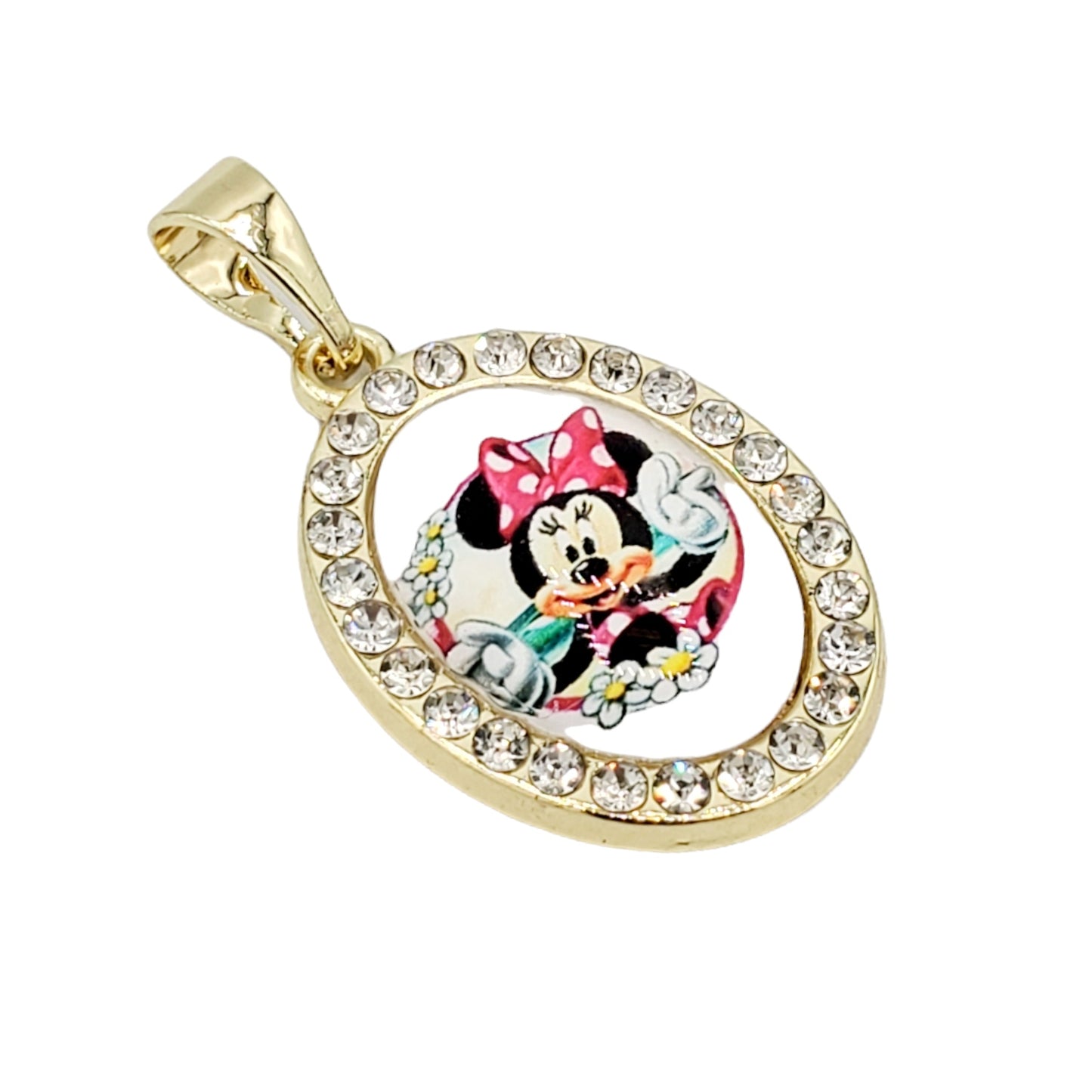 PN-0405 Dije Minnie Mouse Zirconia Blanca 1.25" Incluye Cadena Mixta 18"-20"