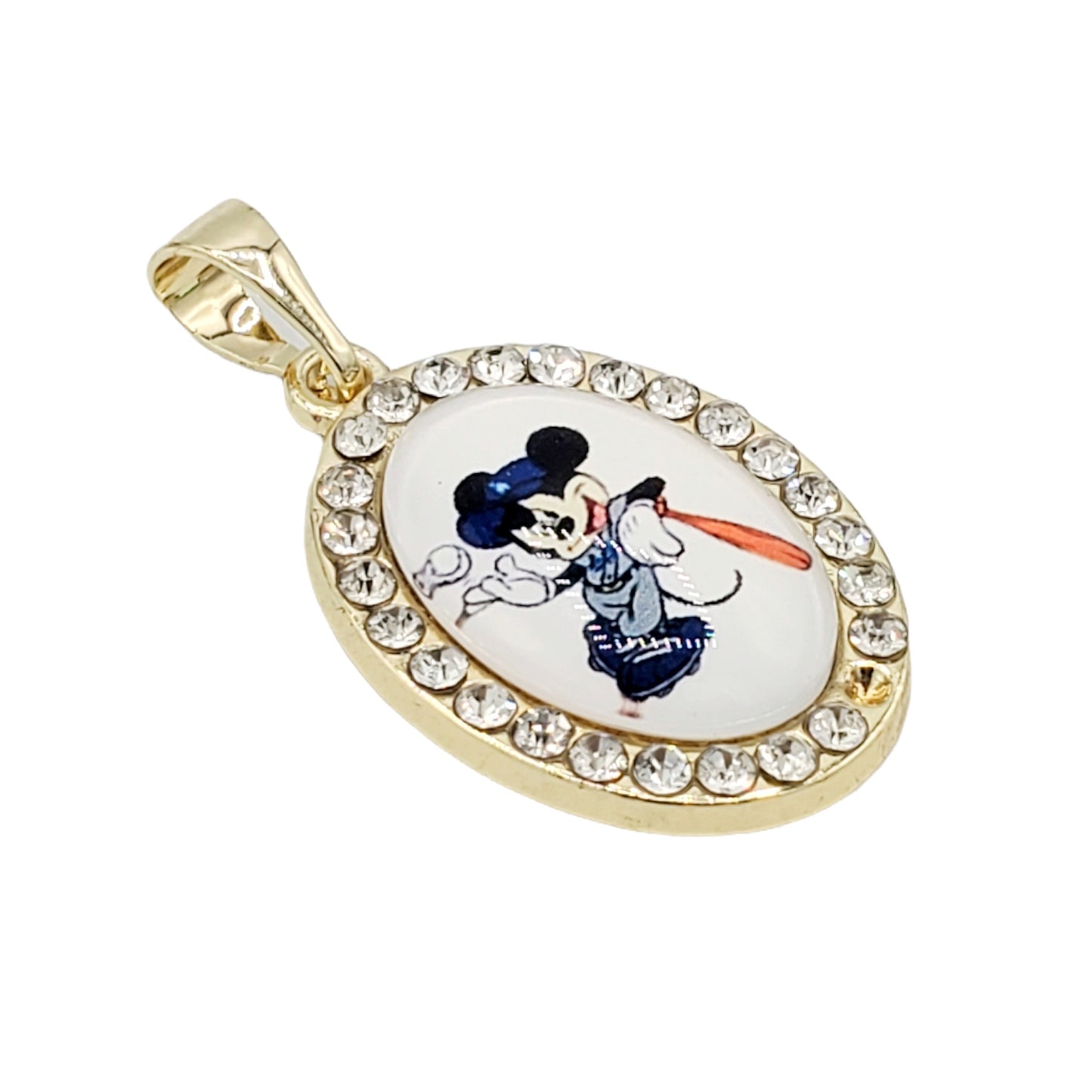 PN-0412 Dije Mickey Mouse Beisbol Zirconia 1.25 Incluye Cadena Mixta 18"-20"