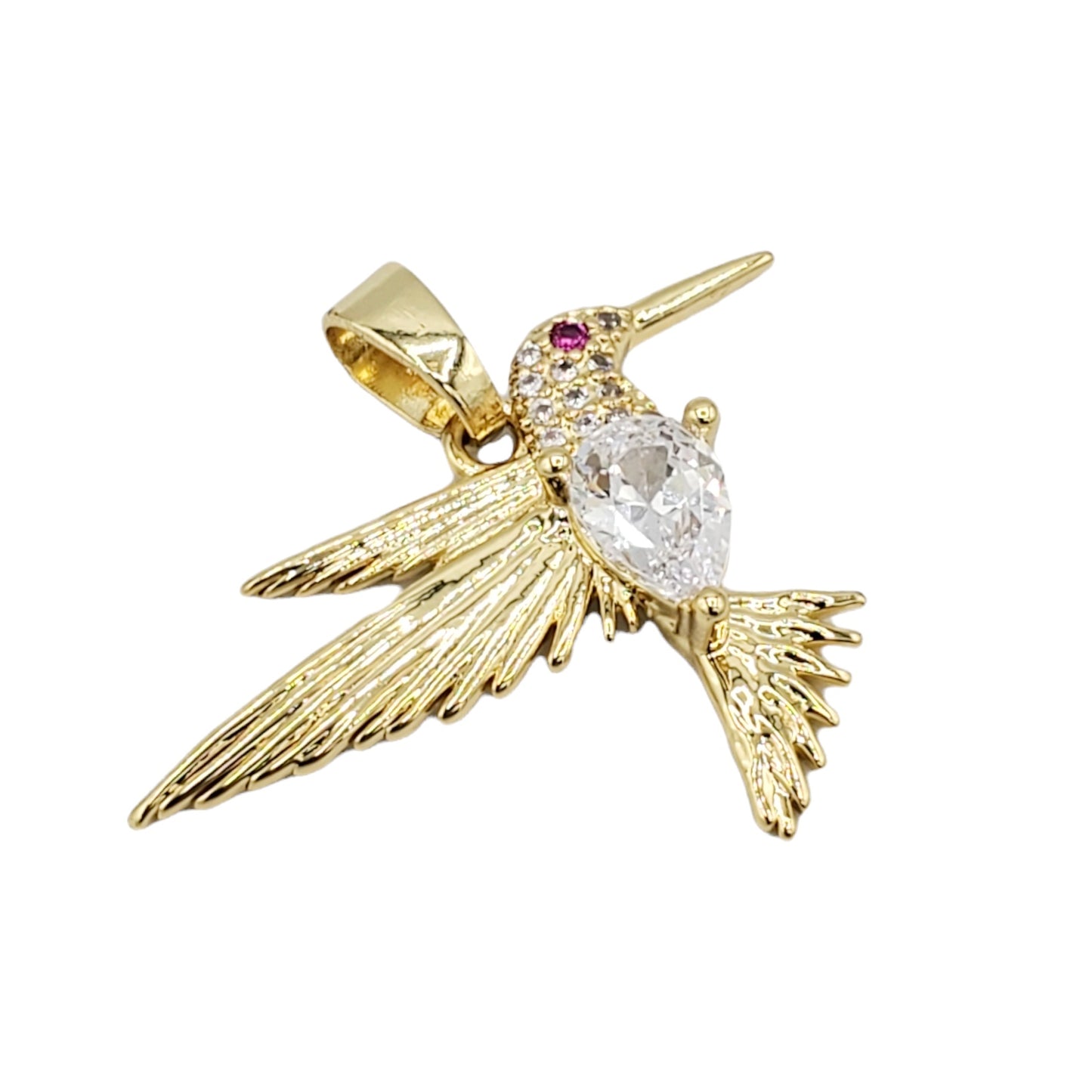 PN-0417 Pendant Pajaro Zirconia Blanca y Roja 1.25"