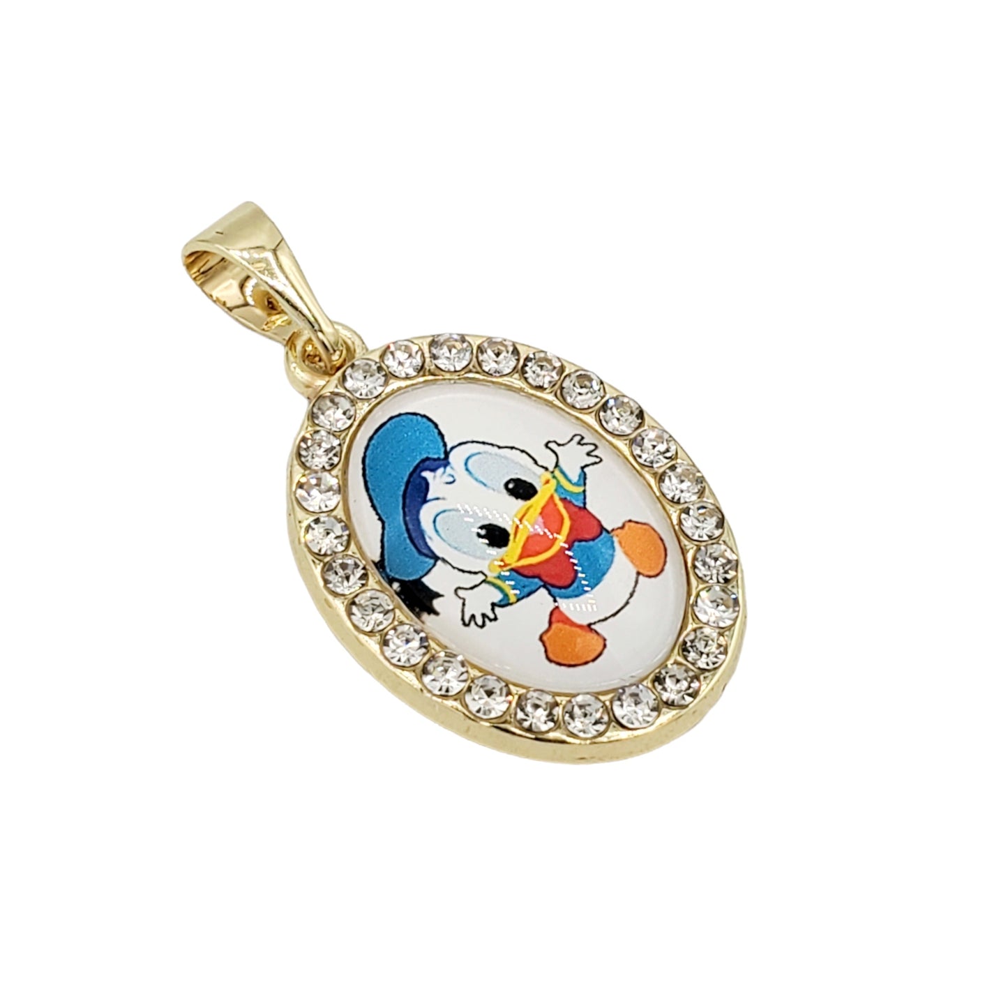 PN-0411 Colgante Pato Donald Zirconia Blanca 1.25" Incluye Cadena Mixta 18"-20"