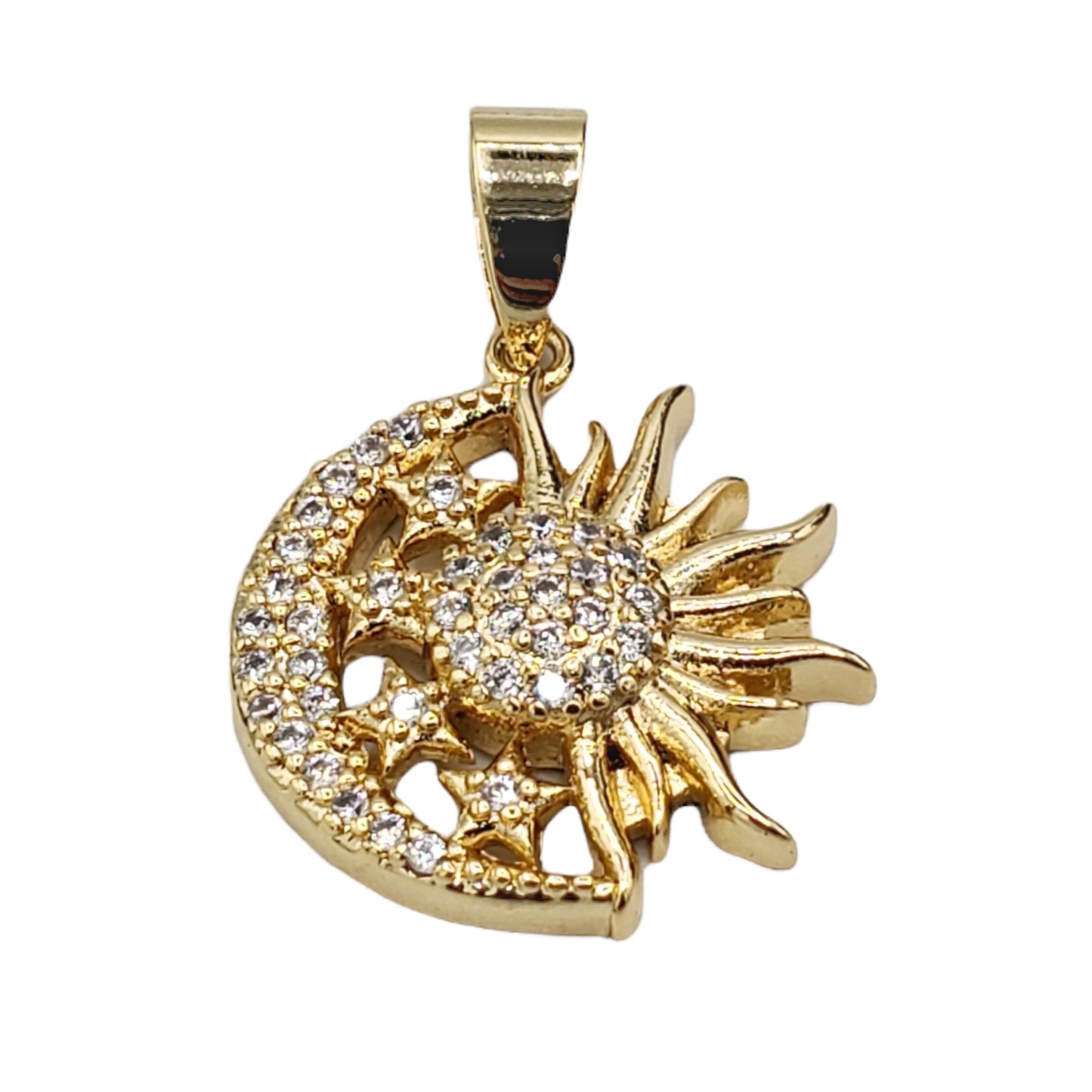 PN-0468 Pendant Luna y Sol Zirconia Blanca 1"