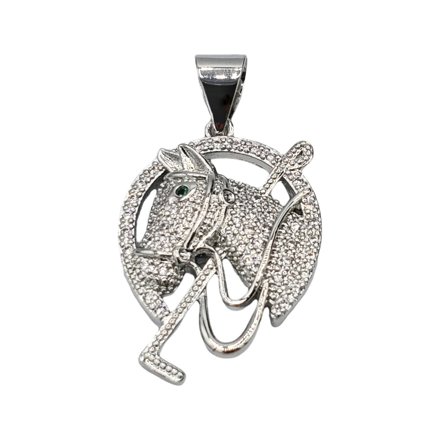 PN-0454 Dije Plateado Caballo Zirconia Blanca 1.50"
