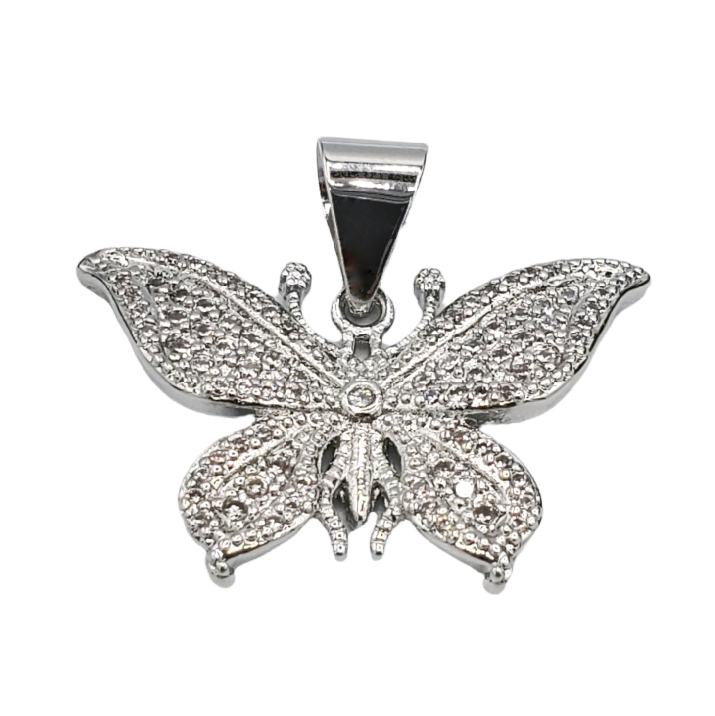 PN-0455 Dije Plateado Mariposa Zirconia Blanca 1"
