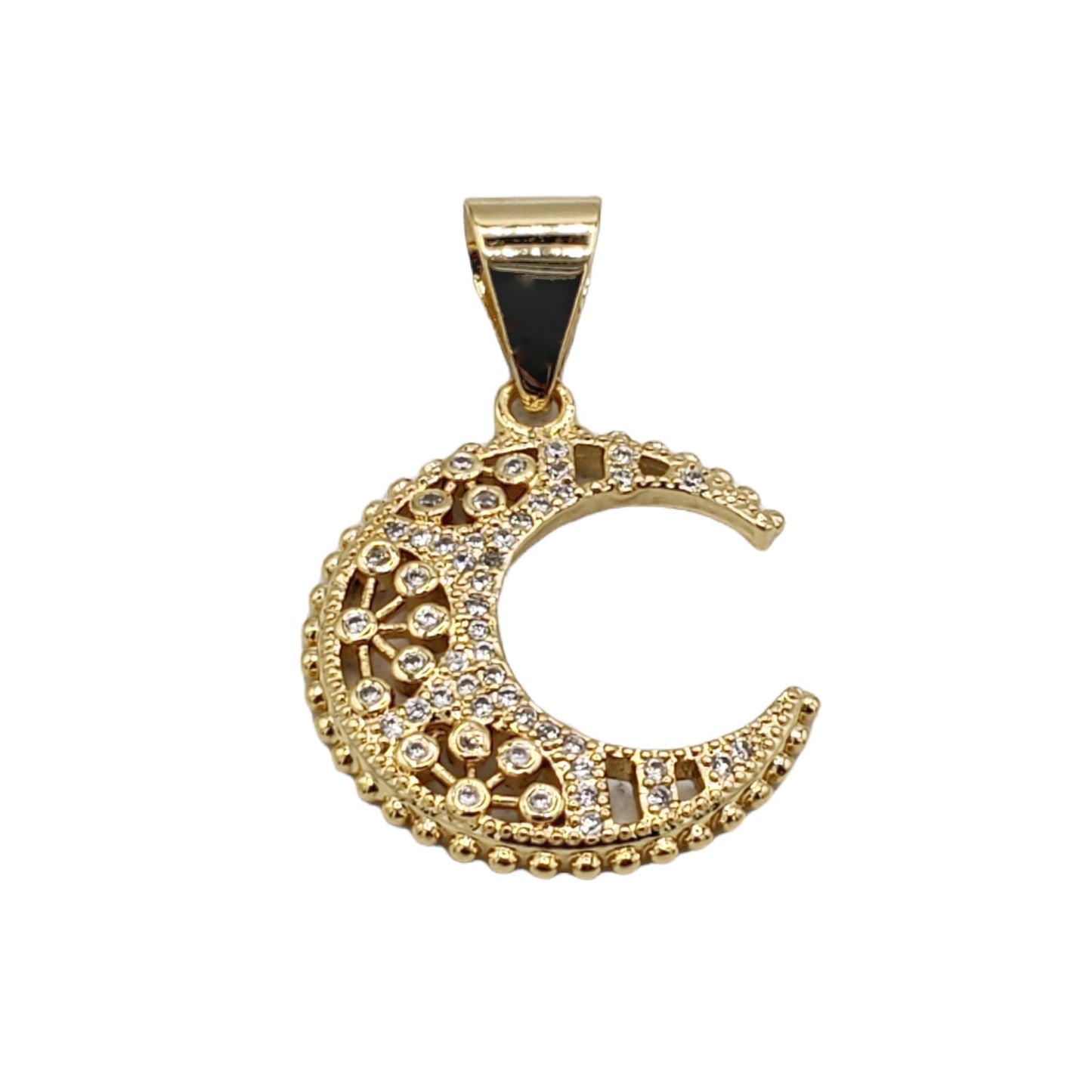 PN-0476 Dije Luna Zirconia Blanca 1.25" Incluye Cadena Mixta 18"-20"