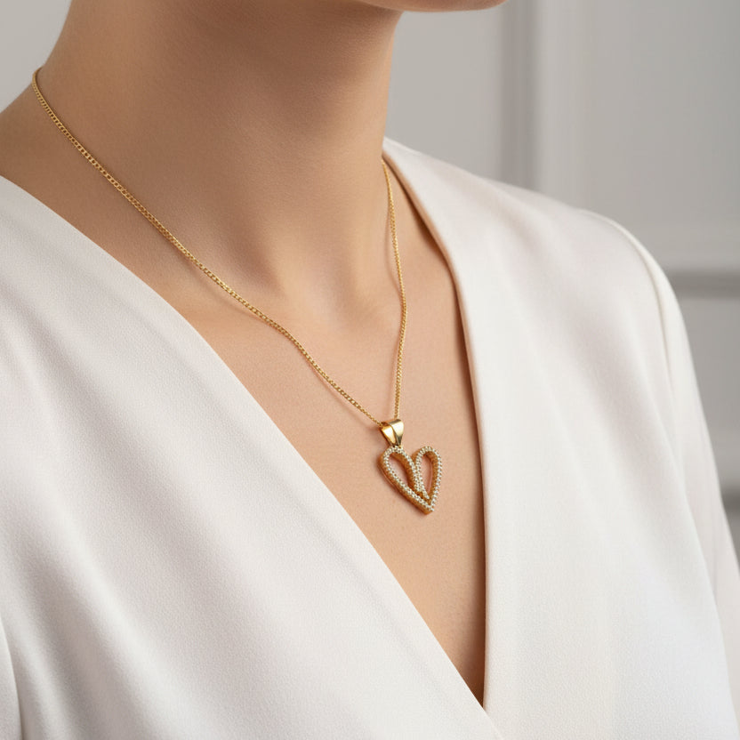 PN-0471 Dije Corazón Zirconia Blanca 1" Incluye Cadena Mixta 18"-20"