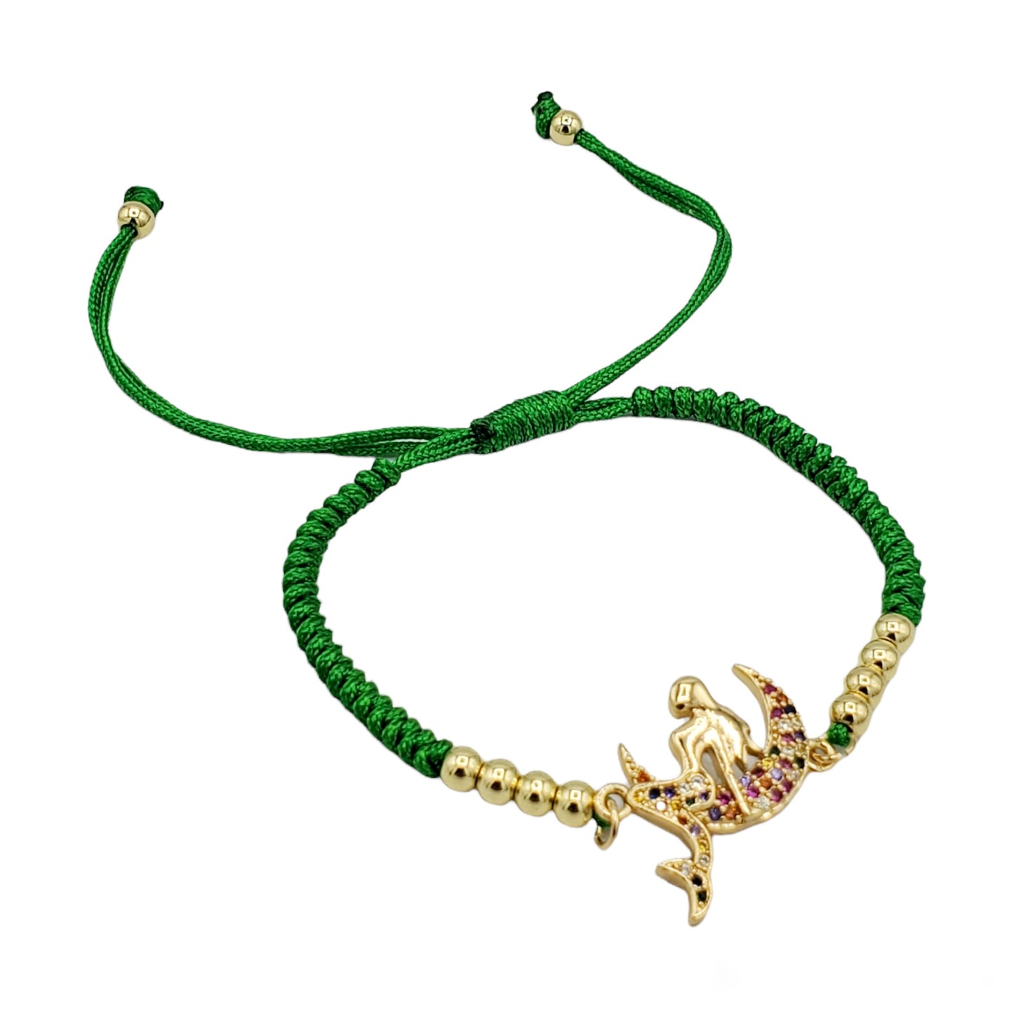 BA-240 Pulsera/Pulsera Sirena Zirconia Multicolor Hilo Verde Ajustable