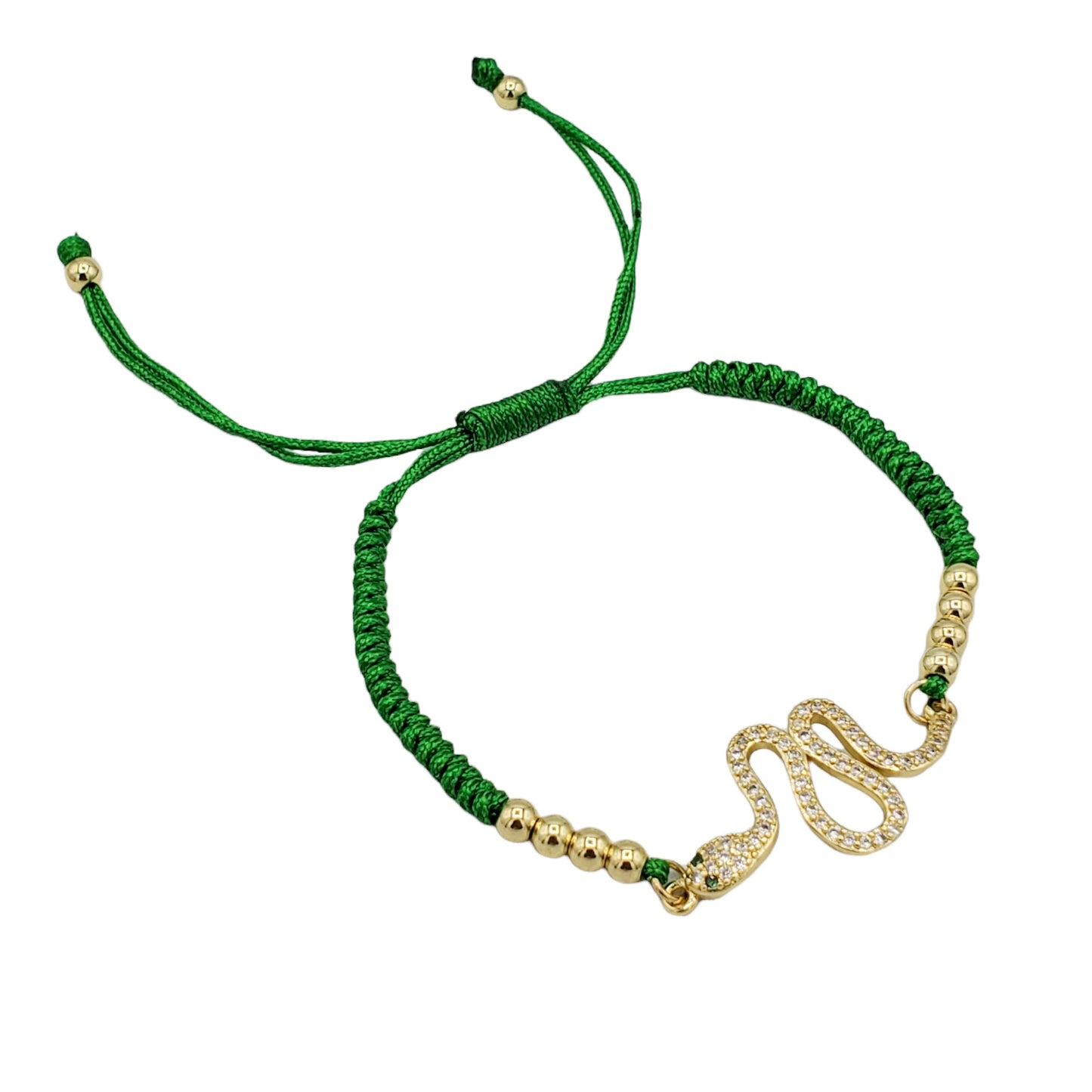 BA-247 Pulsera/Pulsera Serpiente Zirconia Blanca Hilo Verde Ajustable