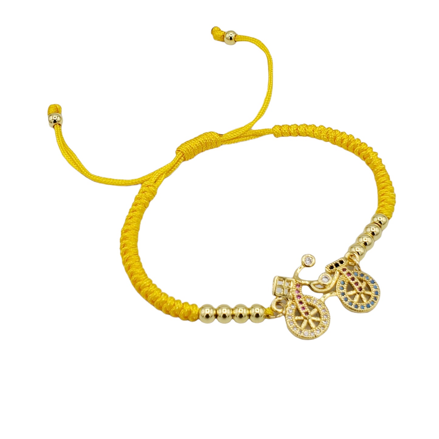 BA-251 Pulsera/Pulsera Bicicleta Zirconia Multicolor Hilo Amarillo Ajustable