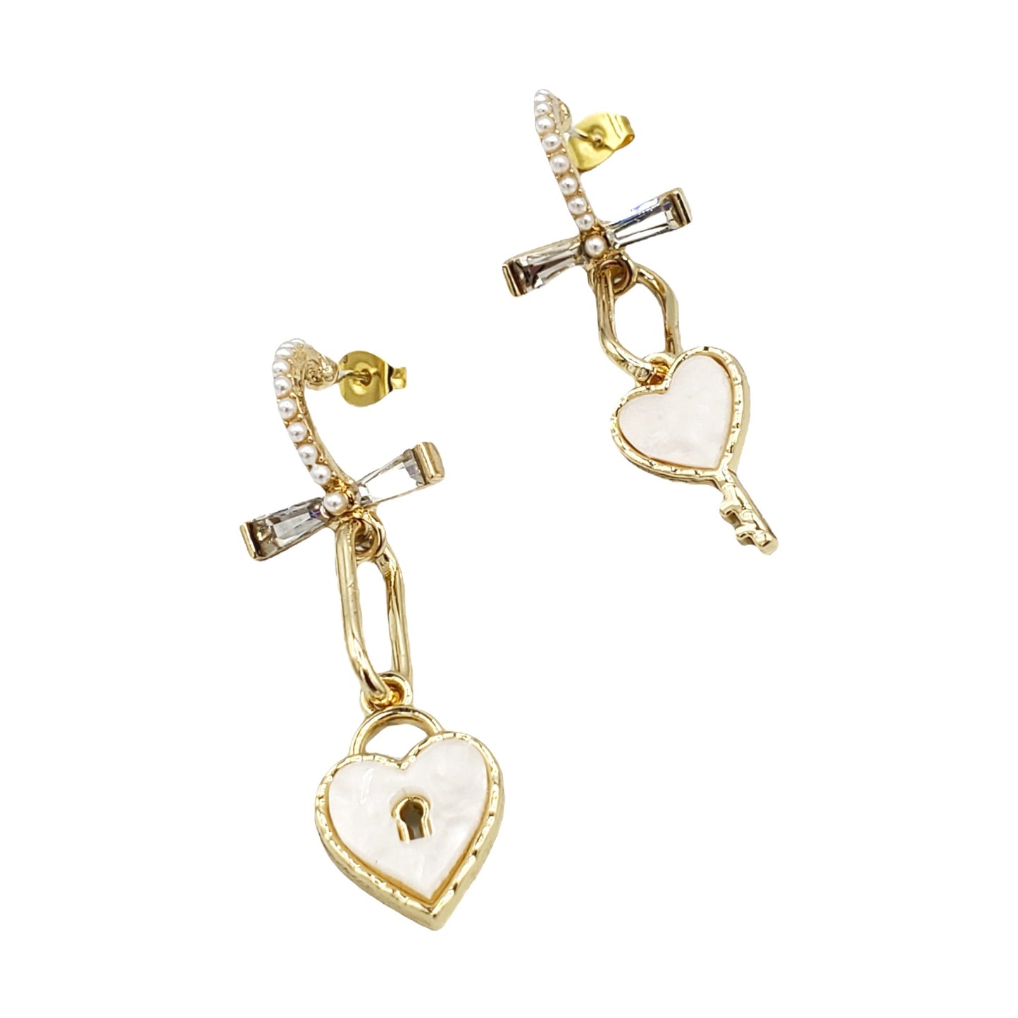 STS-26 Stainless Steel Earrings/Aretes Corazón Zirconia Blanca 3"