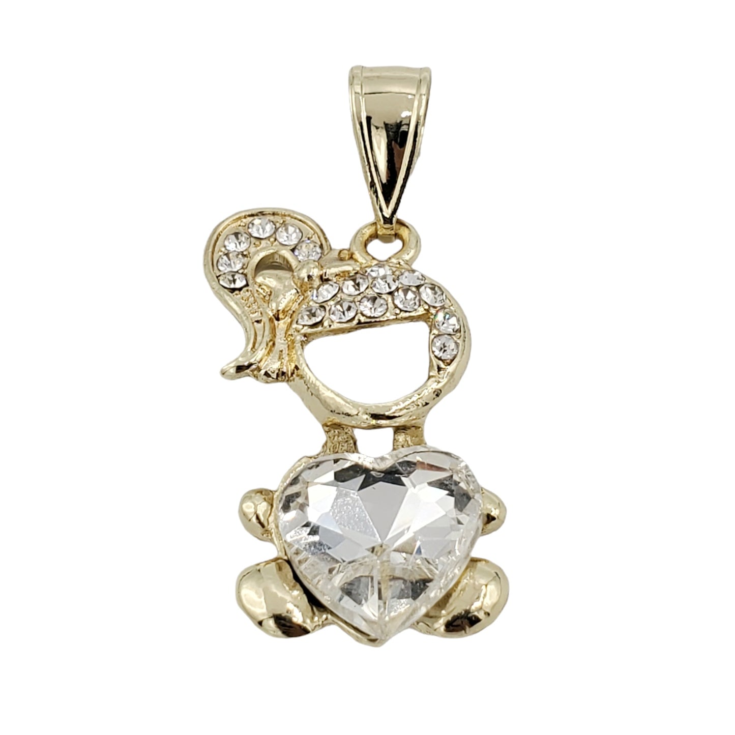 PN-0489 Dije Niña Corazón Zirconia Blanca 1.25" Incluye Cadena Mixta 18"-20"