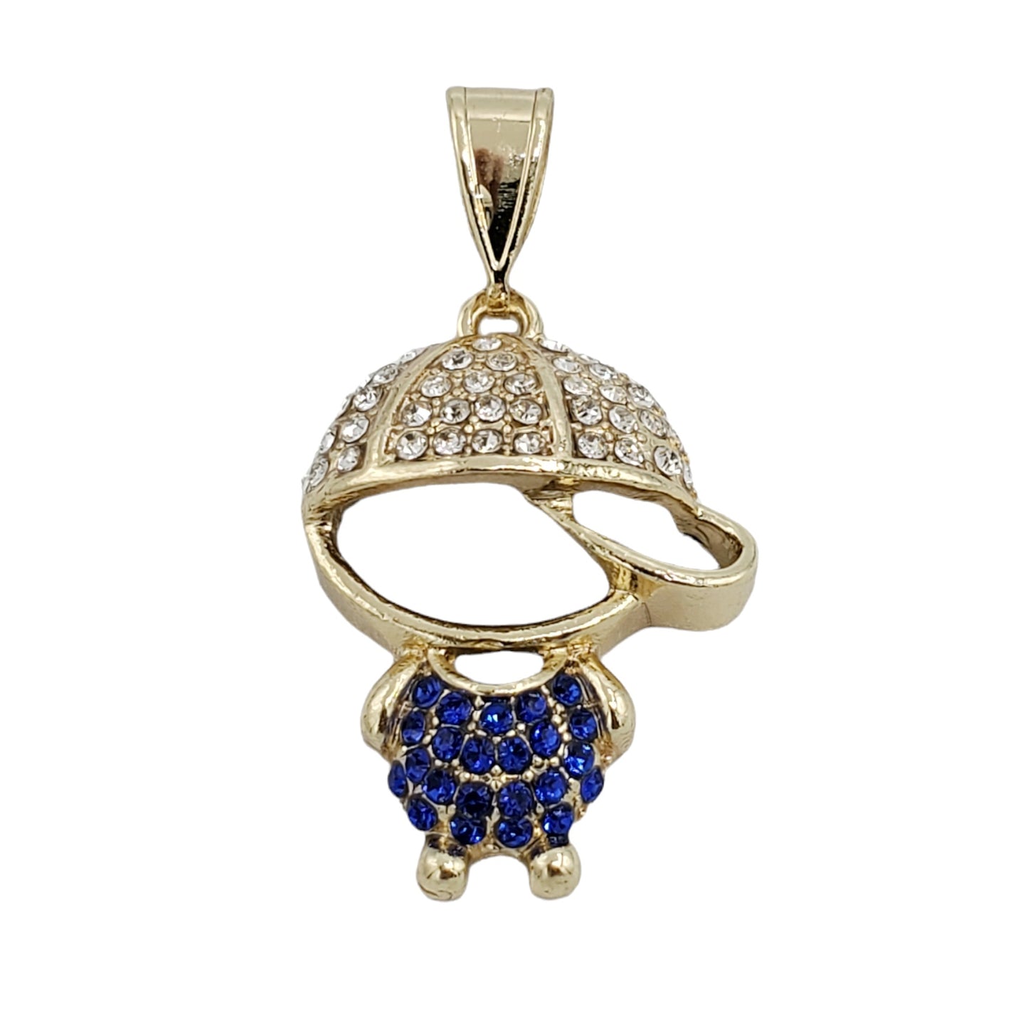 PN-0494 Dije Niño Zirconia Azul y Blanca 1.50" Incluye Cadena Mixta 18"-20"