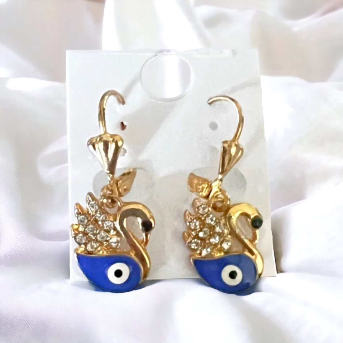 ER-430 Aretes de Cisne Oro Laminado Zirconia Blanca