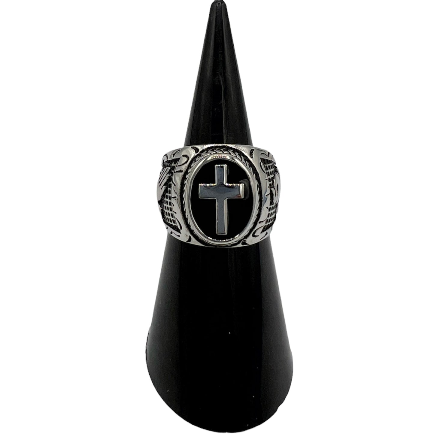 R-41 Acero Inoxidable Anillo Cruz/ Cross Ring, Color:Silver, Seleccione el Size en la Parte de Abajo donde dice Size