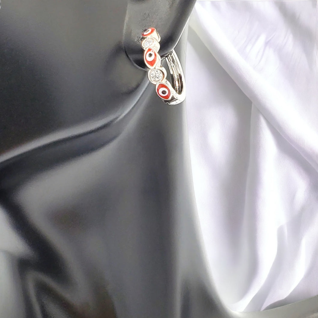 SER-43 Aretes/Aretes Ojo Turco Rojo Zirconia Blanca 0.50" 1pc